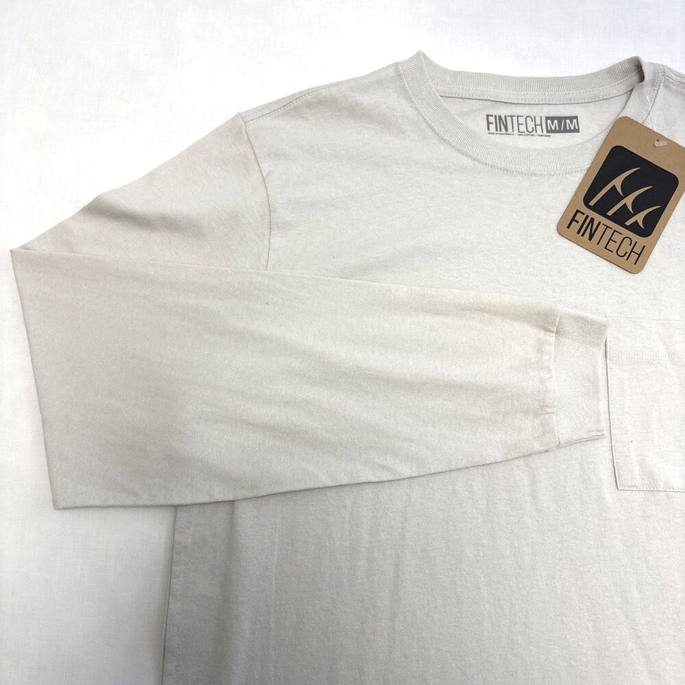 Fintech Mens Long Sleeve Cotton Tee Ivory Mens size Medium NWT